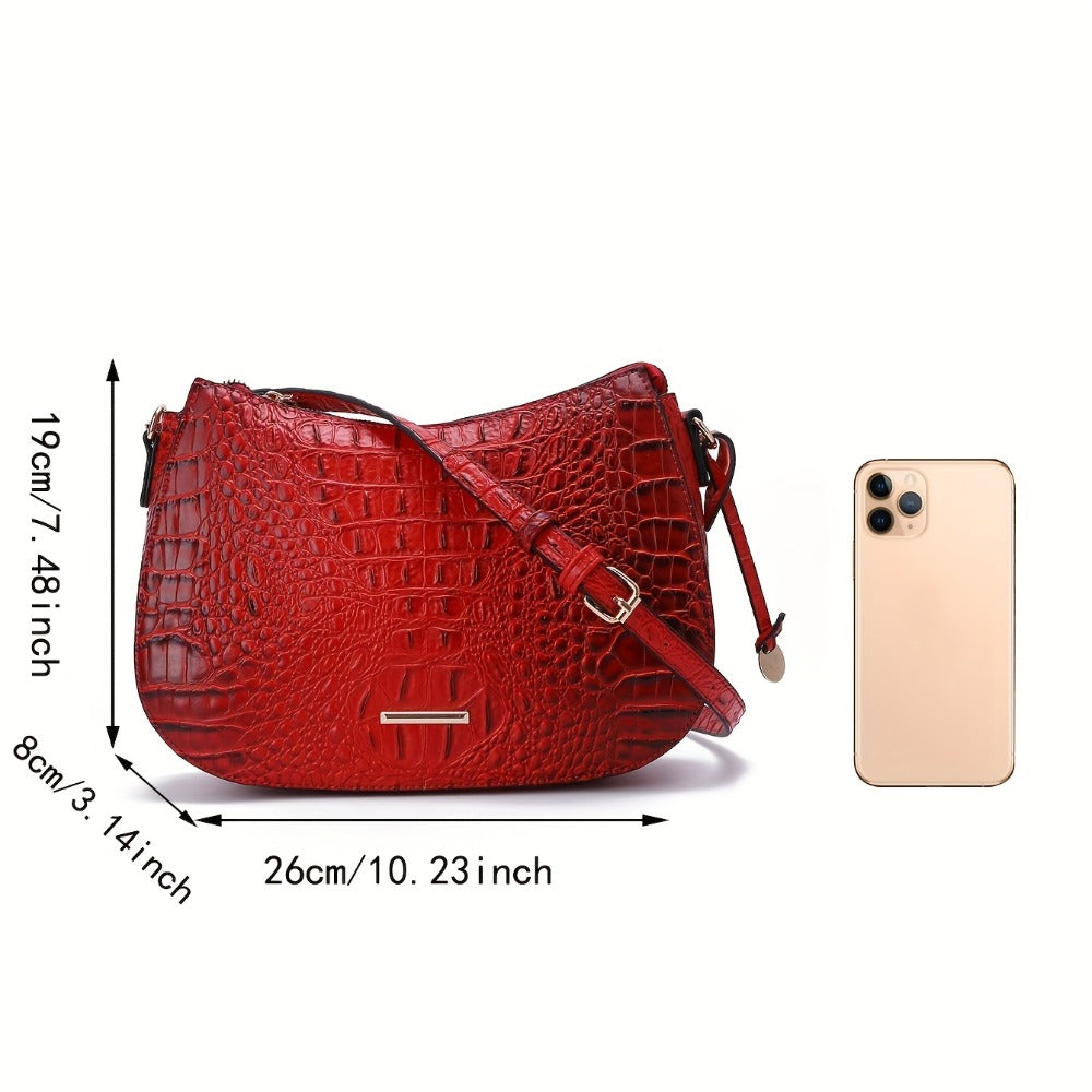 Women' Vintage Crocodile Crossbody Bag Suitable for, & Travel - Handbag with Adjustable Strap, Zipper Closure, Spacious Retro Purse in /, Detachable Shoulder Strap & Textured Crocodile Pattern