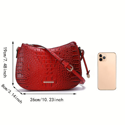 Women' Vintage Crocodile Crossbody Bag Suitable for, & Travel - Handbag with Adjustable Strap, Zipper Closure, Spacious Retro Purse in /, Detachable Shoulder Strap & Textured Crocodile Pattern