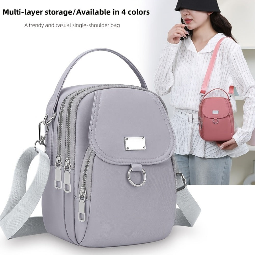 4 Colors Lightweight Nylon Women'S Messenger Bag - Casual Mini Handbag with Multi-Zipper Compartments, Detachable Adjustable Shoulder Strap & Front Pocket, Small Crossbody Bag, Versatile Travel Purse, Secure Zipper Closure