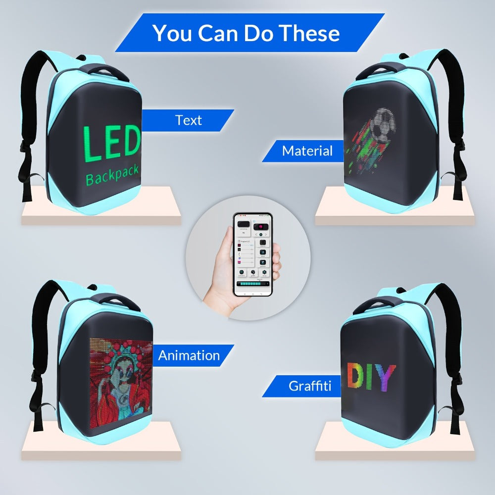LED Baseball-Themed Backpack with Pixel Display - Nylon, Casual Style, USB Charging, App Control, Adjustable Straps for Daily Commute & Leisure - Bright Yellow with Black Accents, Adjustable Backpack|Gaming Accessory|Usb Powered Bag