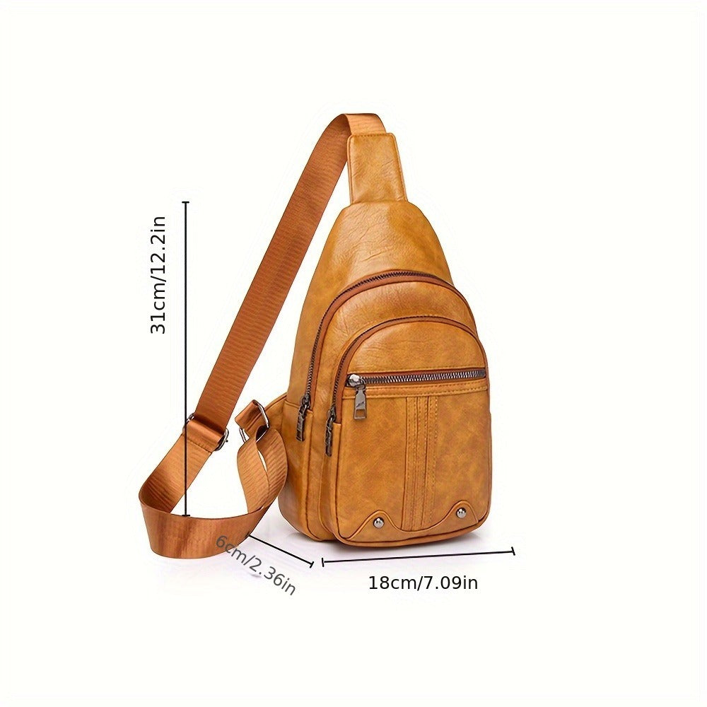 Men'S Chest Bag Sling Backpack Faux Leather Retro Crossbody Bag Shoulder Bag Unisex Soft Faux Leather