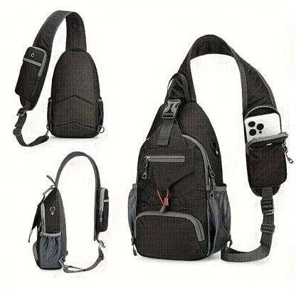 Sport Sling Bag for Men and Women - Large Capacity Crossbody Bag for Travel, Hiking & Daily Commute | Adjustable Breathable Strap, Multiple Pockets with Earphone Hole, Nylon.