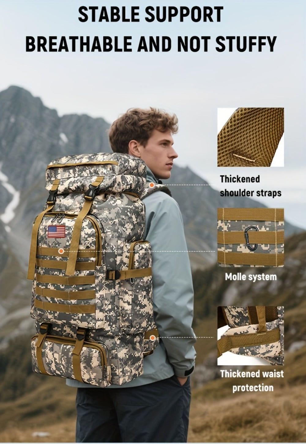 Outdoor Camouflage Backpack Set Hiking Camping Travel Bag Large Multi-Pocket Chest Sling Bag Adjustable Durable Sports Gear Unisex
