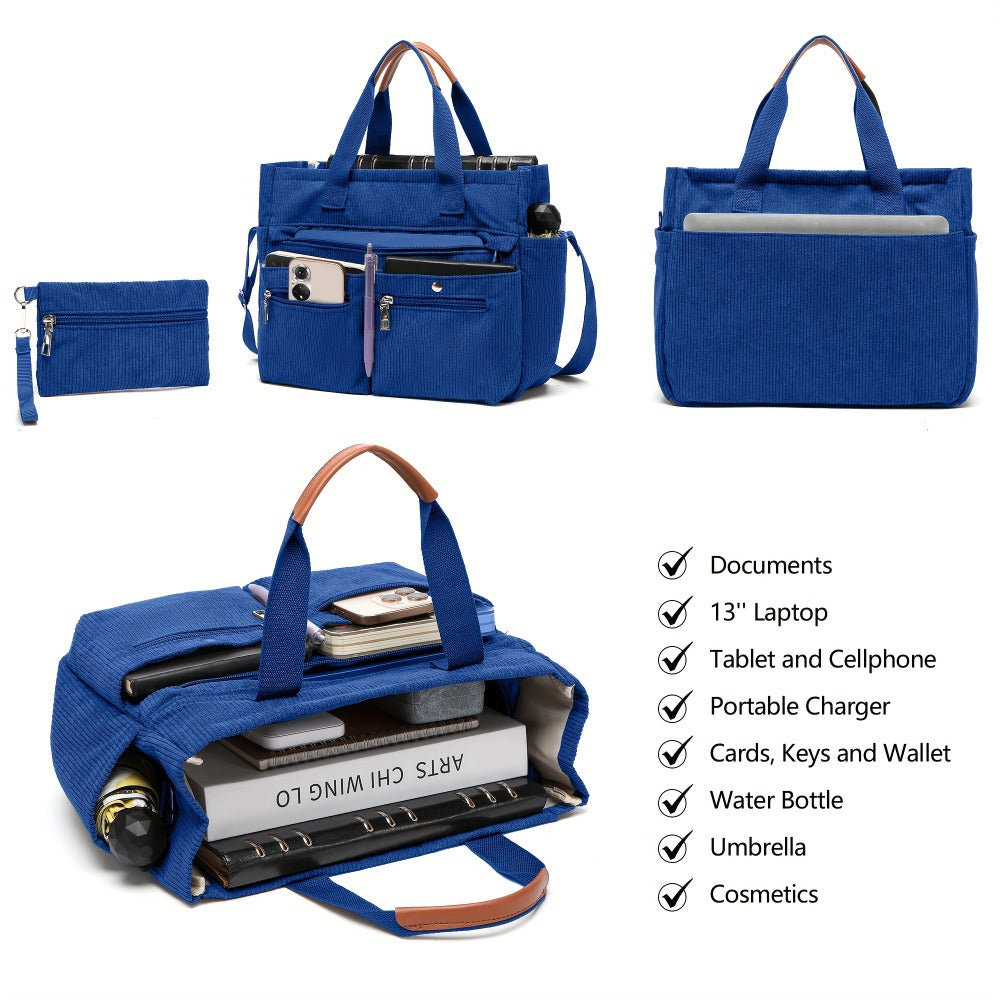 2026 Women's Corduroy Tote and Crossbody Bag Set 2pcs/Set, Large Capacity Laptop Shoulder Bags with Adjustable Strap & Zipper Closure, Casual Travel, Work, Sports, Everyday Purse for Game Day, Football Fan Gear, All Fans