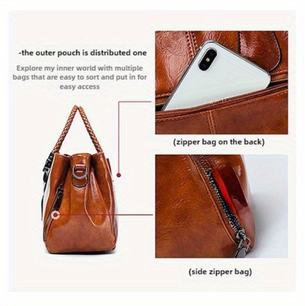 Women'S Vintage Large Capacity Hand Tote Bag - Single Shoulder Design with Detachable Straps, Perfect for Everyday Use