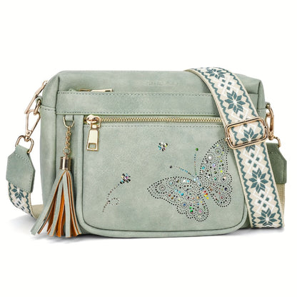 Butterfly Crossbody Purse For Women, Lightweight Medium Crossbody Bag Soft Faux Material Women'S Shoulder Handbags With Tassel Mothers Day Gift