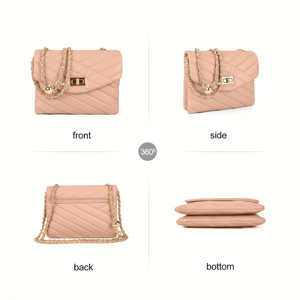 New Fashion Diamond Lattice Soft Chain Bag, Leisure And Easy with Pure Color PU Ladies Daily Travel Crossbody Bag