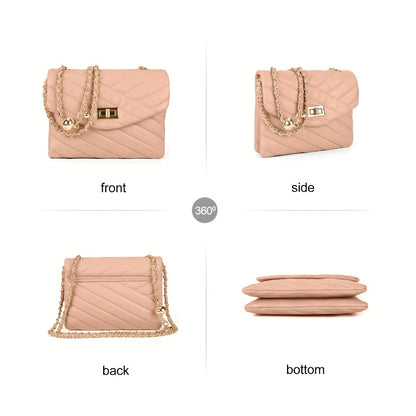 New Fashion Diamond Lattice Soft Chain Bag, Leisure And Easy with Pure Color PU Ladies Daily Travel Crossbody Bag