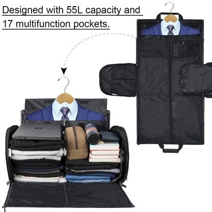 RAINSMORE Carry On Garment Bag Convertible Suit Travel Bag With Shoes Compartment Large Hanging Garment Duffel Bag Weekender Duffle Bag For Men Women, Black