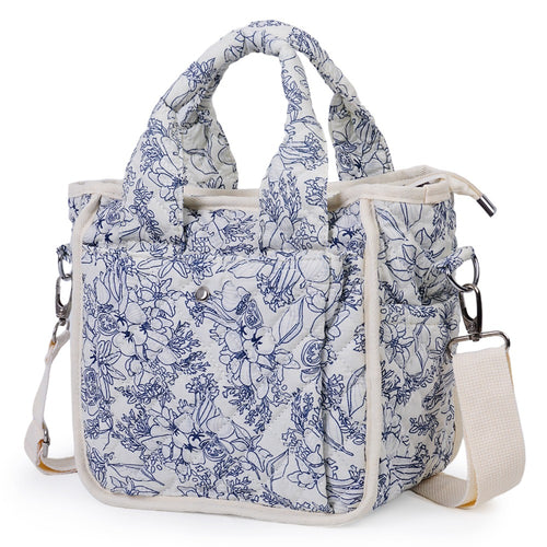 Floral Quilted Tote Bag for Women, Cute Crossbody Shoulder Purse with Pockets, Everyday Handbags