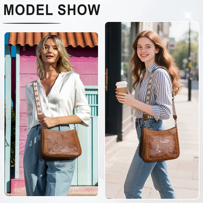 [Mothers Day Gift] Butterfly Embossed Design Crossbody Bags for Women Trendy, Purses Embossed Design, Multi Pocket Lightweight Shoulder Handbag with Adjustable Strap for Daily Everyday Commute, Shopping, Travel Mothers Day Gift Tote Bag Modern Chic
