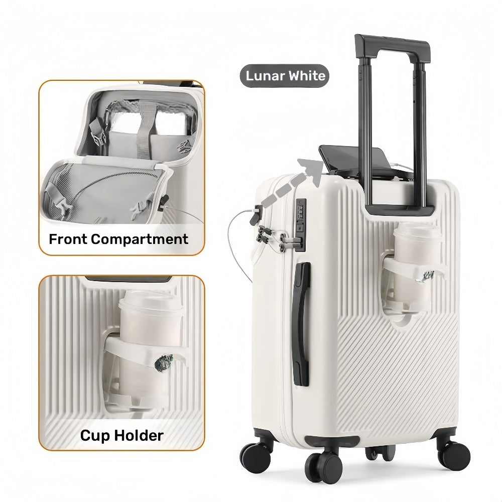 1pc 20/22/24/26 Inch Carry on Front Open Luggage, ABS+PC Suitcase, Travel Functional Boarding Case with Double Spinner Wheels, Lightweight Rolling Luggage with TSA Lock, Easy Maneuverability for Stress-Free Travel Experience