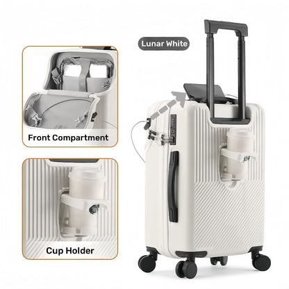 1pc 20/22/24/26 Inch Carry on Front Open Luggage, ABS+PC Suitcase, Travel Functional Boarding Case with Double Spinner Wheels, Lightweight Rolling Luggage with TSA Lock, Easy Maneuverability for Stress-Free Travel Experience
