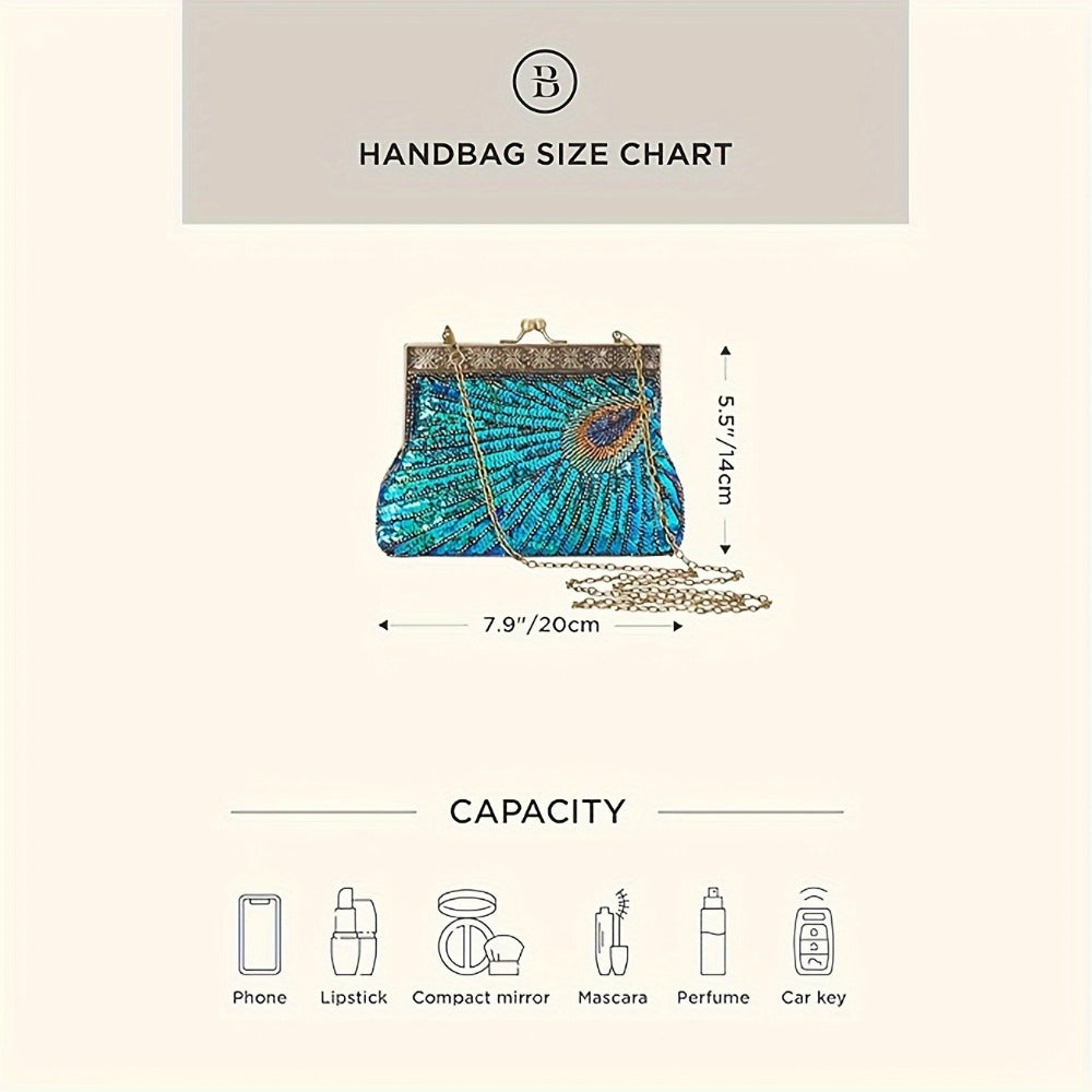 1920s Flapper Peacock Clutch Vintage Gatsby Sequined Evening Handbag Beaded Bag