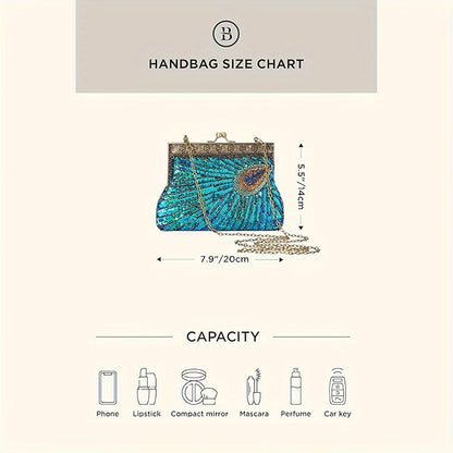 1920s Flapper Peacock Clutch Vintage Gatsby Sequined Evening Handbag Beaded Bag