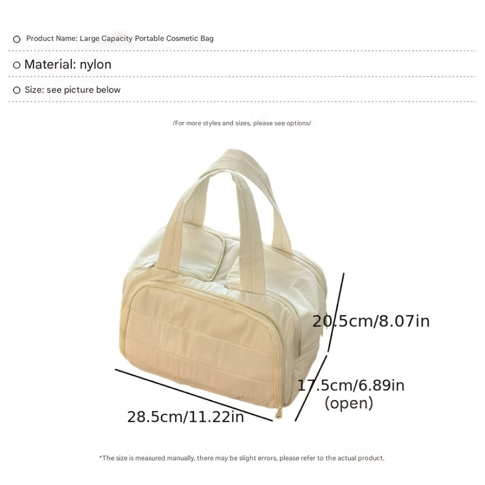 1pc Large Capacity Lightweight Cosmetic Bag for Women - Portable Travel Toiletry Organizer with Multiple Compartments, Zipper Closure & Fixed Shoulder Strap, Minimalist Design for Daily Use & Trips, Toiletry Travel Bag, Sleek Minimalist Style, Sturdy Hand