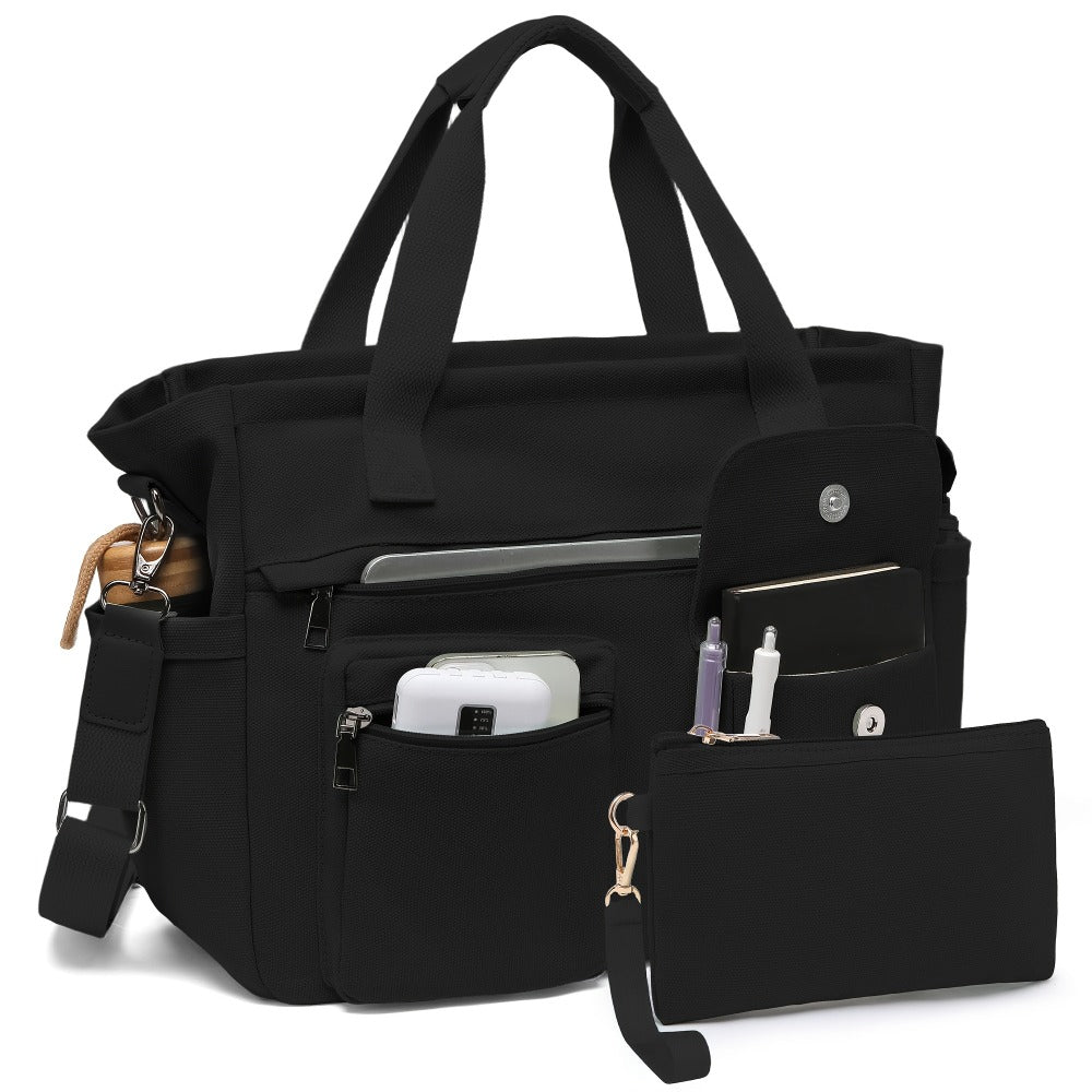 2pcs Set: Women's Large Canvas Tote Bag, Perfect as a Laptop Bag, Crossbody Shoulder Bag, Hobo Messenger Bag, Handbag, Travel Bag, Gym Tote Work Travel