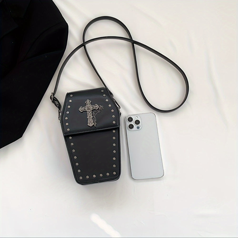 Mini Punk Crossbody Bag in The Shape of a Coffin with a Gothic Design
