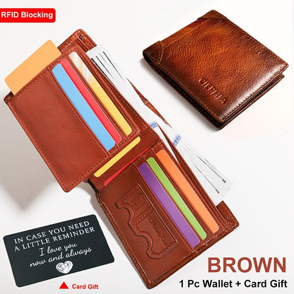 A Set Includes a Greeting Card And a Men'S Genuine Leather Wallet Made of Top-Layer Cowhide, Featuring RFID Protection Against Skimming. It Can Hold ID Cards And Credit Cards with 11 Card Slots - a Multifunctional, Spacious Vintage Wallet
