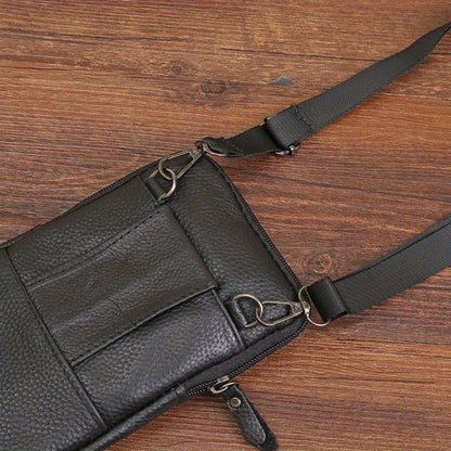 Premium Men'S Leather Crossbody Bag | Adjustable Strap, Various Zippered Compartments, Phone Holder & Wallet | Ideal for Travel, Outdoor Activities, And Everyday Use | Vintage Design | Dark Brown And Black