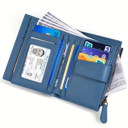 Compact Bifold Wallet for Women Featuring RFID Blocking, Made of Soft Faux Leather, Includes a Zippered Coin Pocket And Four ID Slots, Designed As a Small, Slim Minimalist Purse