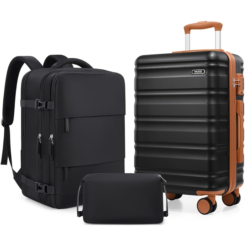 ABS Hard Shell Luggage Set, Including A 20-inch Expandable Backpack Carry-on Luggage (the Luggage Is Not Expandable), Equipped With YKK Zipper Design And TSA Customs Lock, With A Total Of 3pcs, Specially Crafted For Travel And Business Trips.