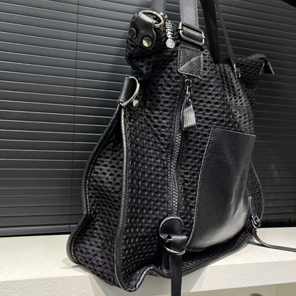 Women's Large Capacity Vintage Tote Bag - Genuine Top-Grain Leather, Secure Zipper Closure & Mesh-like patch, Convertible Crossbody/Handbag with Strap, Structured Bottom for Everyday, Office, Travel - Luxury Purse, Crossbody Purse