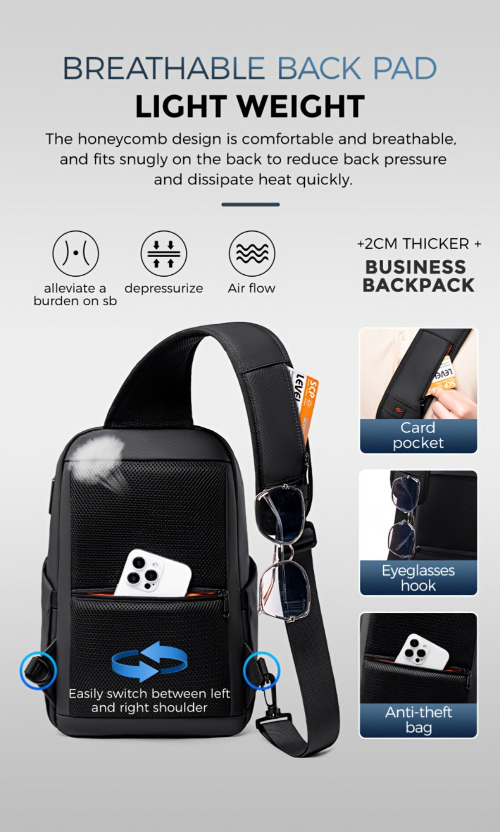 [FENRUIEN Chest Bag] FENRUIEN Men's Chest Bag - Multifunctional Shoulder Crossbody Bag - Compact Backpack for 9.7-Inch Tablets - Convenient for Summer Outings