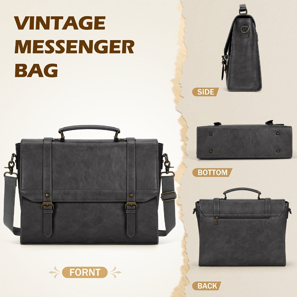 Messenger Bag for Men 15.6 inch Vintage Waterproof Laptop Briefcase Large Computer Laptop Bag Satchel Bag Retro Shoulder Bag for Office Business Travel College