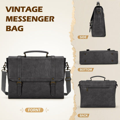 Messenger Bag for Men 15.6 inch Vintage Waterproof Laptop Briefcase Large Computer Laptop Bag Satchel Bag Retro Shoulder Bag for Office Business Travel College