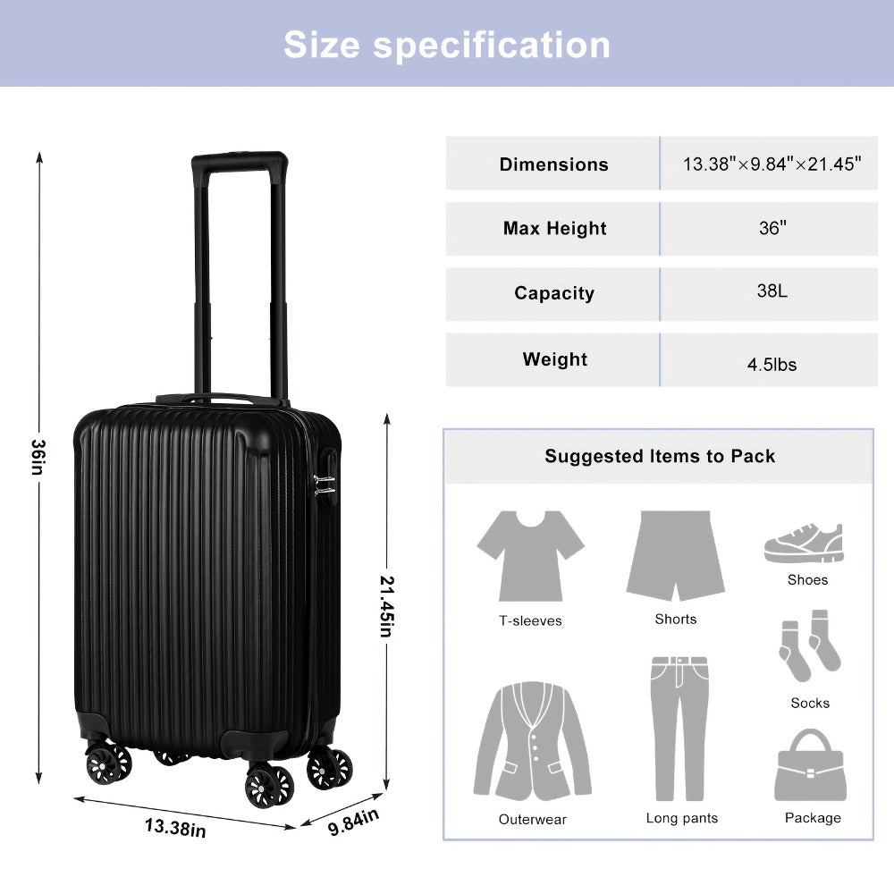 Luggage Trolley Case, 20-inch Boarding Case, ABS Lightweight Hard Shell, 360-degree Smooth Swivel Wheels, TSA Lock, Telescopic Handle, Suitable for Various Travel Occasions, Black, White, Rose Golden, Silvery Gray