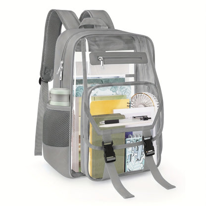 Heavy Duty Clear Backpack, Fabric And PVC Transparent Bookbag for School, See-Through Design with Reinforced Straps - Unisex Large Capacity Clear Bag for College, Travel And Security Checks