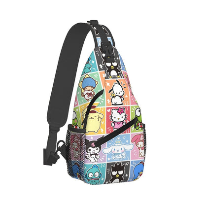 Hello Kitty Sling Backpack For Women - Casual Geometric Crossbody With Cartoon Theme, Lightweight With Adjustable Strap, Zipper Closure, Nylon Lining, Positioning Printing Waist Pack, Travel Backpack For Men Laptop Bag