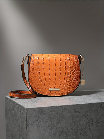 New Fashionable And Elegant Crossbody Small Bag Crocodile Pattern Faux Leather Women'S Crossbody Bag, Safety Flap Small Bag Semi-Circular Women'S Bag Daily Commuter Versatile Women'S Bag Detachable Shoulder Strap