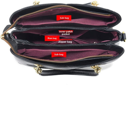 Colorblock Top-Handle Satchel Bag for Women - Faux Leather Purse with Zipper Closure, Large Capacity Shoulder Tote with Messenger Strap and Edge Paint Detail, Fashionable Handbag