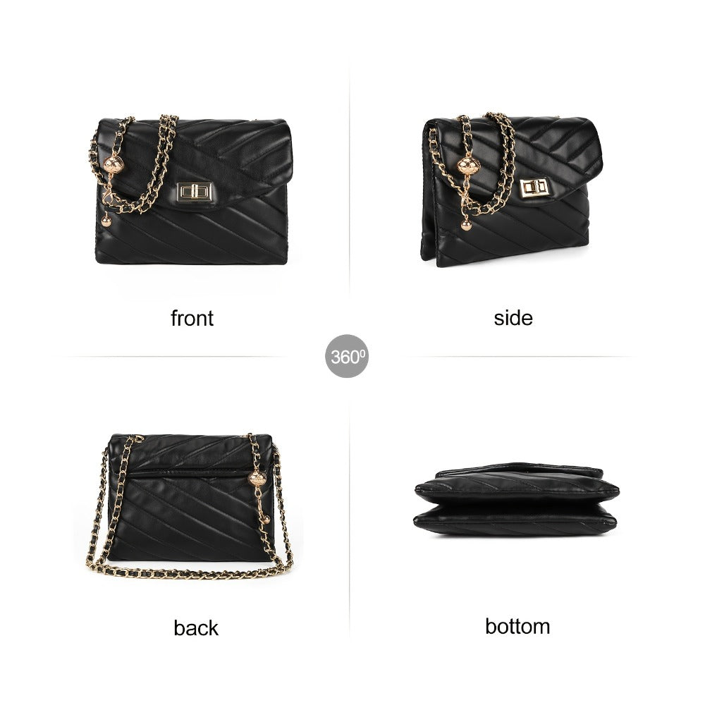 New Fashion Diamond Lattice Soft Chain Bag, Leisure And Easy with Pure Color PU Ladies Daily Travel Crossbody Bag