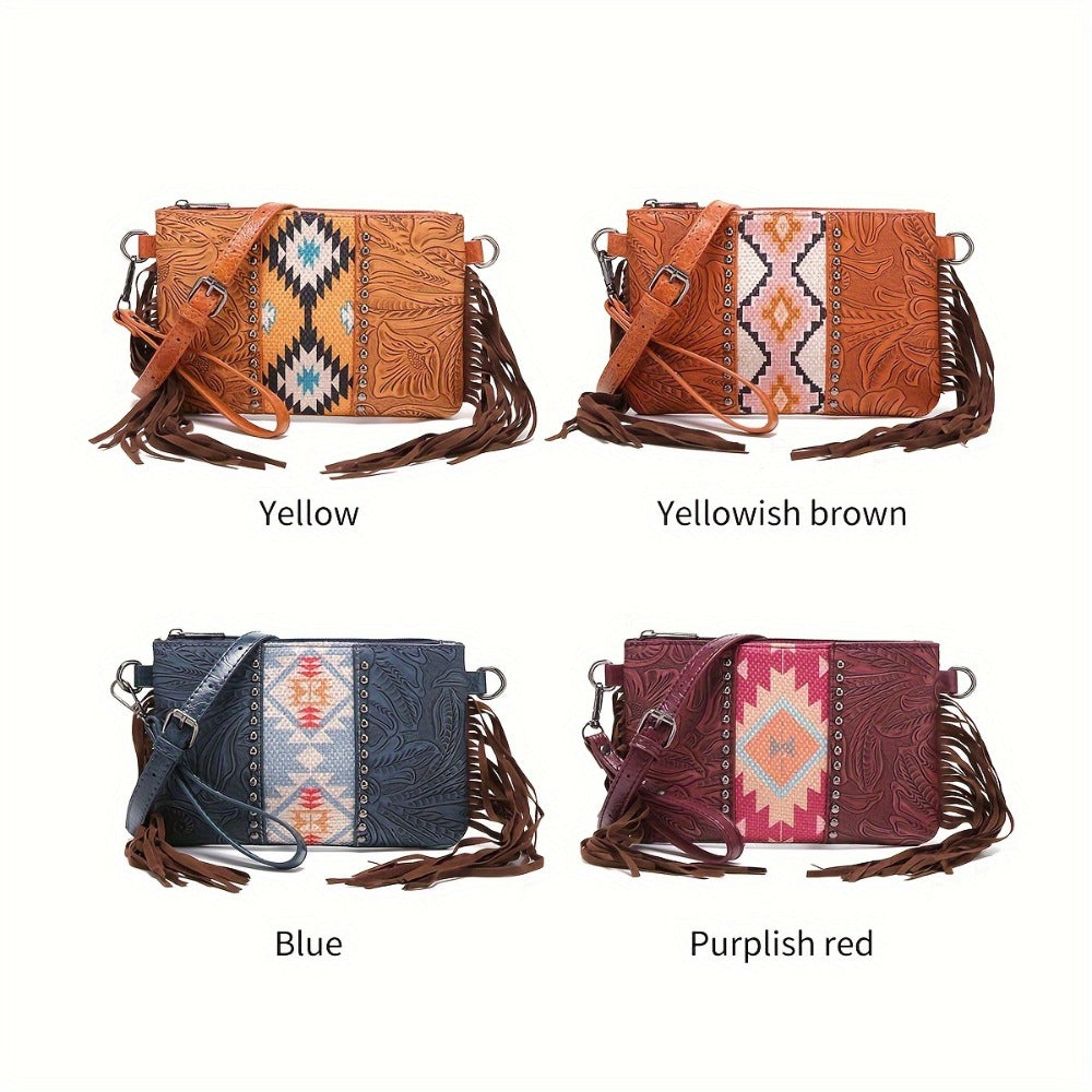 Western Fringe Crossbody Bag Purse for Women Shoulder Bag - PU & Woven Tassel Small Handbag for Shopping, Travel, Work, Dating Brown