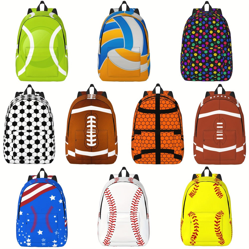Lightweight Sports Backpack Suitable for Men & Women with Tablet/Laptop Compartment, Multi- Ball Print, Adjustable Shoulder Straps & Crossbody Pack - Suitable for Baseball, Basketball, Soccer, Football, Travel,