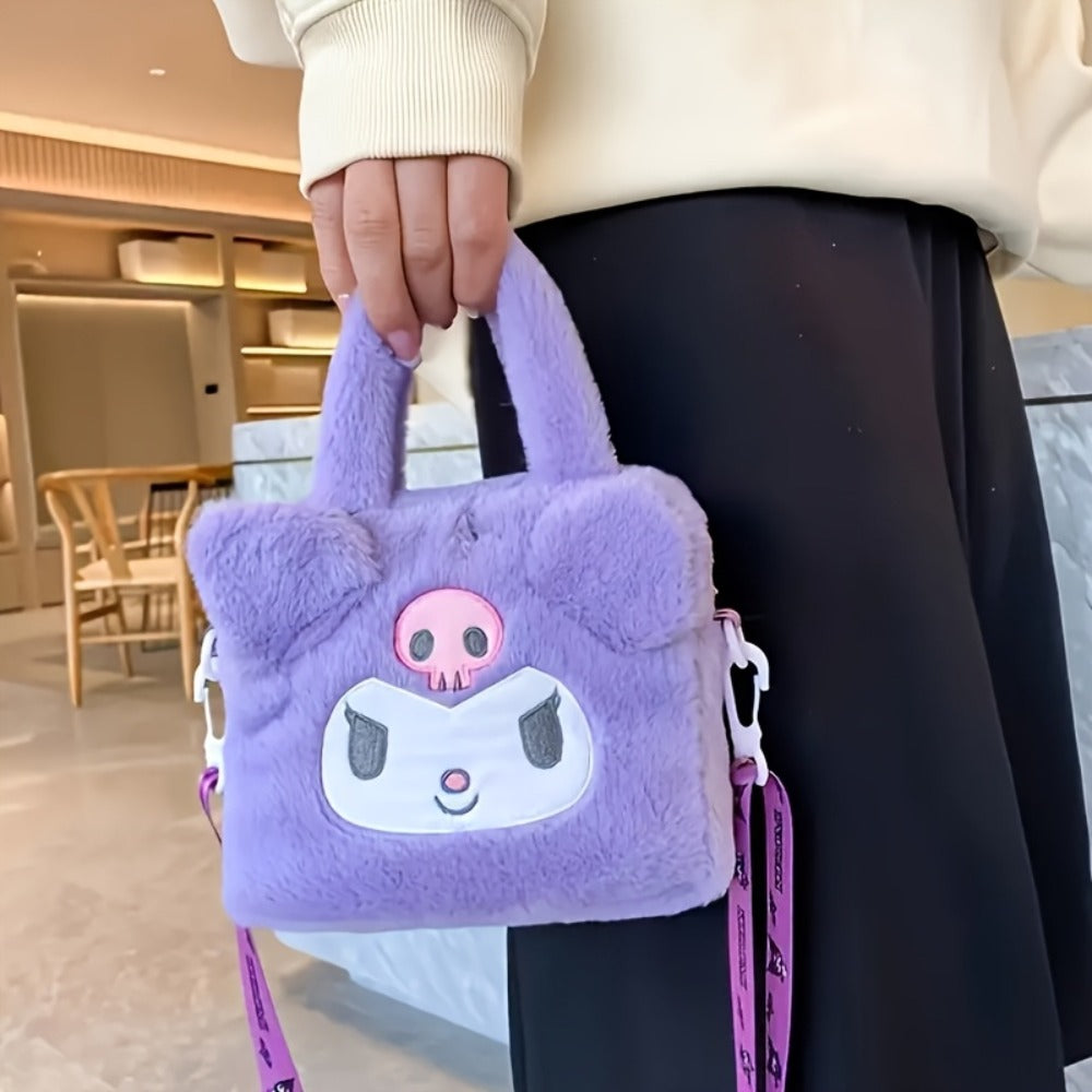 1pc Sanrio Hello Kitty, Kuromi, My Melody & Cinnamon Dog Plush Tote Bag/Shoulder Wallet - Cute Anime Kawaii Handbag with Soft Cushion, Detachable Strap & Zipper Closure, Sweet Style for,, (Gift)