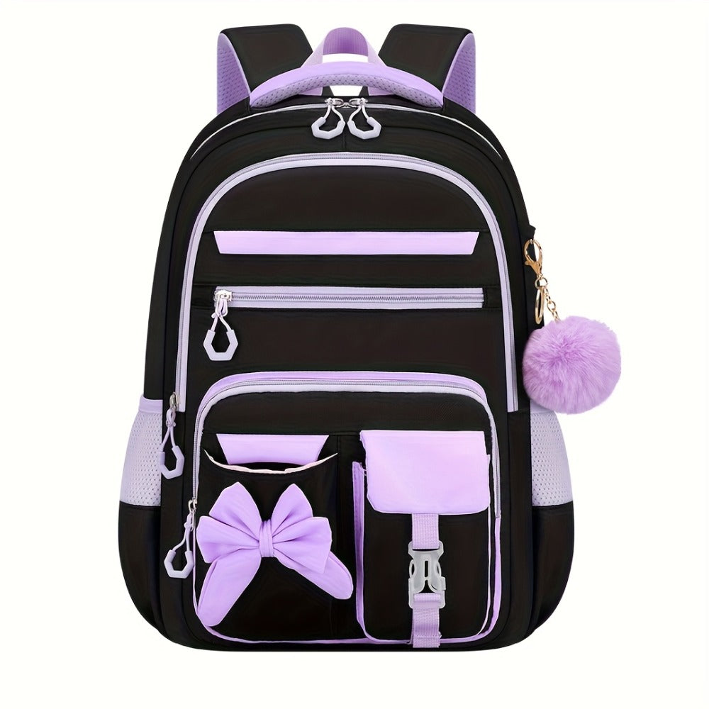 1pc Butterfly Knot Teenager'S Casual Backpack, Outdoor Camping Travel Bag, 15. 6-Inch Laptop Bag, College Purple Campus Backpack with Adjustable Shoulder Straps And Smooth Zipper, Suitable for Daily Travel And Campus, for Teenager, For Teenager