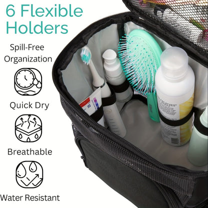 College Shower Caddy Tote, Fast-Drying Hanging Toiletry Organizer, Spacious Mesh Shower Caddy for Dorm Essentials for Students, Suitable for Bathing And Camping (Black)