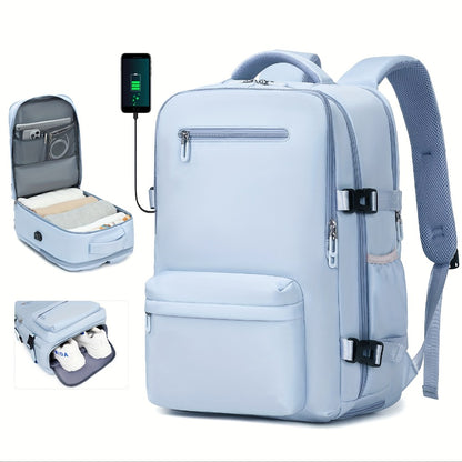 Men'S & Women'S Nylon Travel Backpack with Shoe Compartment, Laptop Sleeve, Wet/Dry Separation Pocket, USB Charging Port, and Multiple Compartments - Stylish Teal Casual Daypack for Travel & Commute, Backpack for Travel