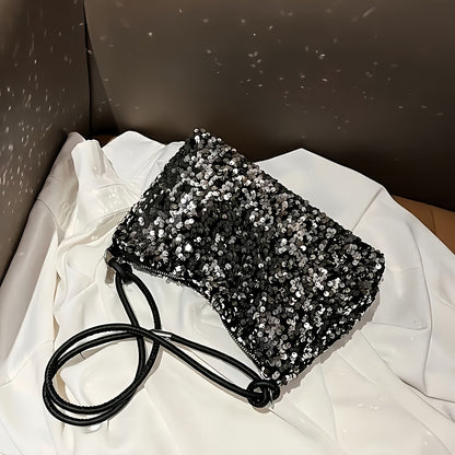 A Stylish And Attractive Sequined Shoulder Bag for Women. This Handbag Features Adjustable Straps And Zippers, Making It Ideal for Weddings, Parties, And Dates. It Has Ample Space for Cosmetics, Phones, And Wallets