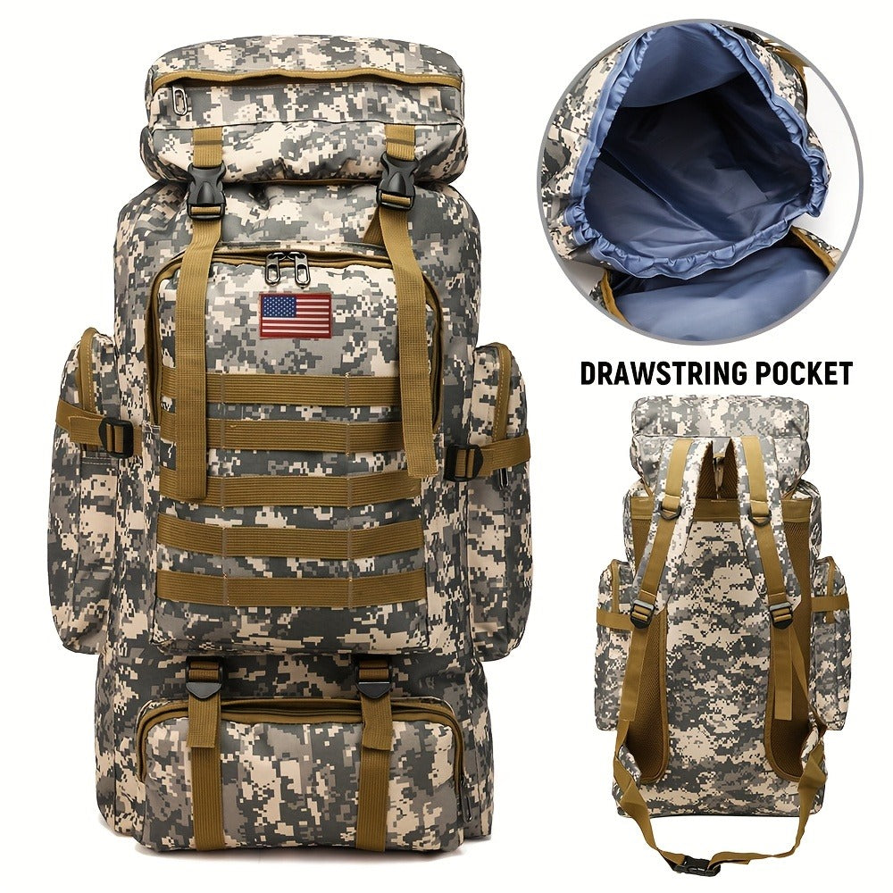 Men's Backpack for Mountain Climbing, Heavy Duty Double-Shoulder Travel Bag with Removable National Flag Patch Accessory