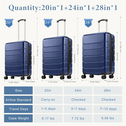 20/24/28 Inch Carry On Luggage - Hard Shell ABS Suitcase With Double Spinner Wheels, Lightweight Expandable Rolling Luggage With TSA Lock - For Travel - Suitable for Business & Leisure - Ideal Gift for Frequent Travelers