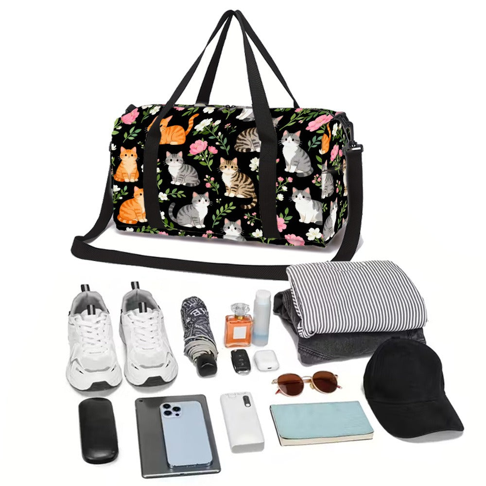 [Great Gift] Cute Action Cat Large Capacity with Side/Inner Pockets Suitcase-Fixable Daily Use (Great Gift) Unisex Fitness Yoga Bag - Durable Polyester Adjustable Strap Travel Machine Washable for Gym