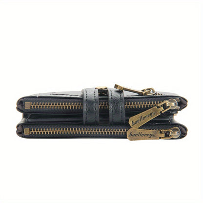 Vintage Men With Chain PU Leather Bifold Wallet For Double Zipper Anti-Theft Coin Pocket Card Holder Cash Billfold Front Pocket