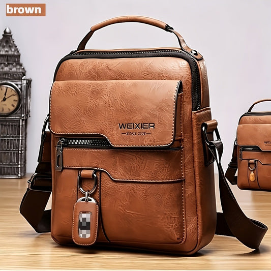 Men'S Genuine Leather Backpack Vintage Large Capacity Crossbody Bag Adjustable Strap Multiple Pockets Padded Back Panel Durable Brown Genuine Leather for Business Travel Daily Commute Gift for Him