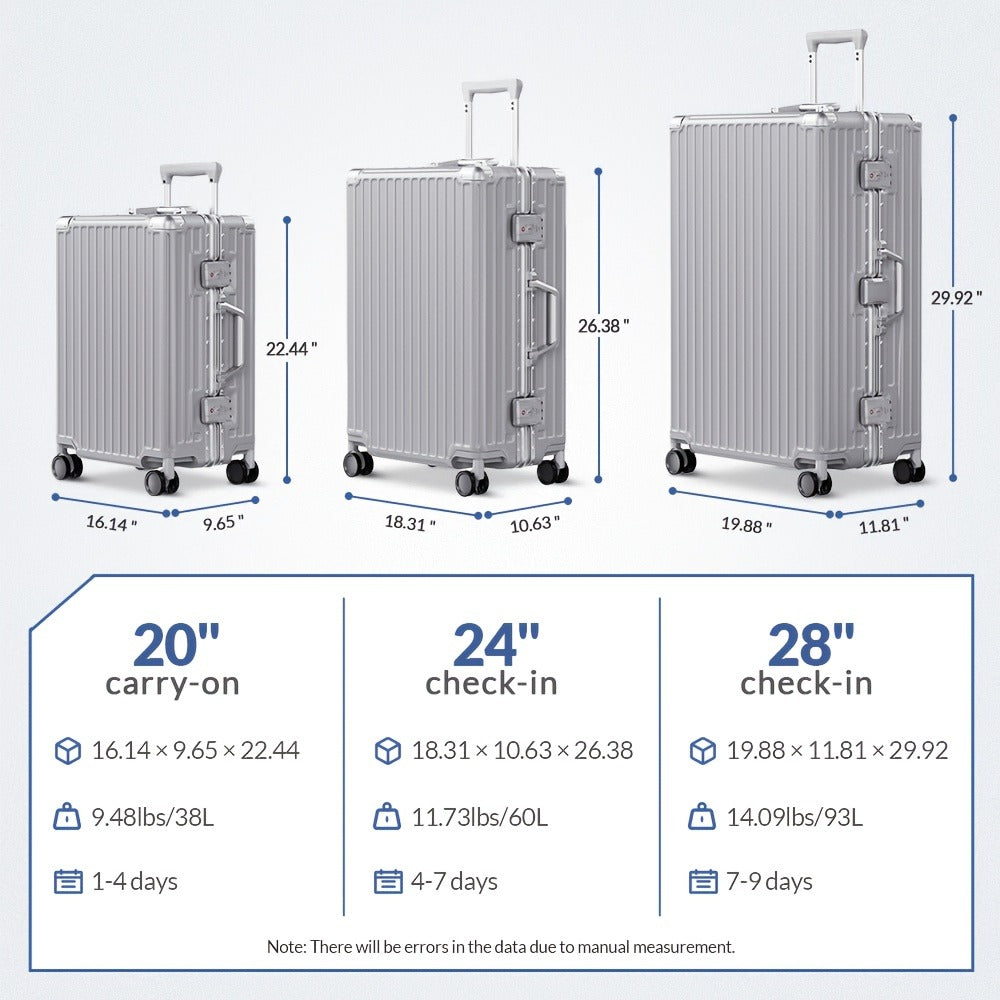 Luggage PC+ABS Aluminum Frame Zipperless Hard Shell Luggage with TSA Lock Double Spinner Wheels, 2pcs (20Inch/28Inch) & 28 Inch Checked Suitcase