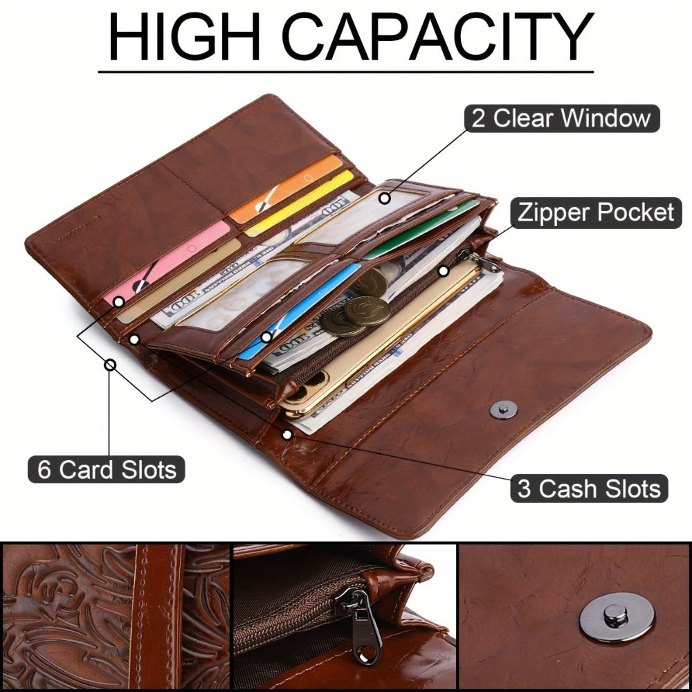 Women'S Embossed Wallet PU RFID Blocking Trifold Ladies Purse Long Clutch Card Holder Phone Checkbook Organizer Gifts for Women Tote Bag for Mom Gift Love